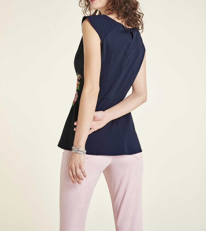Heine Damen Blusentop mit Stickerei, nachtblau