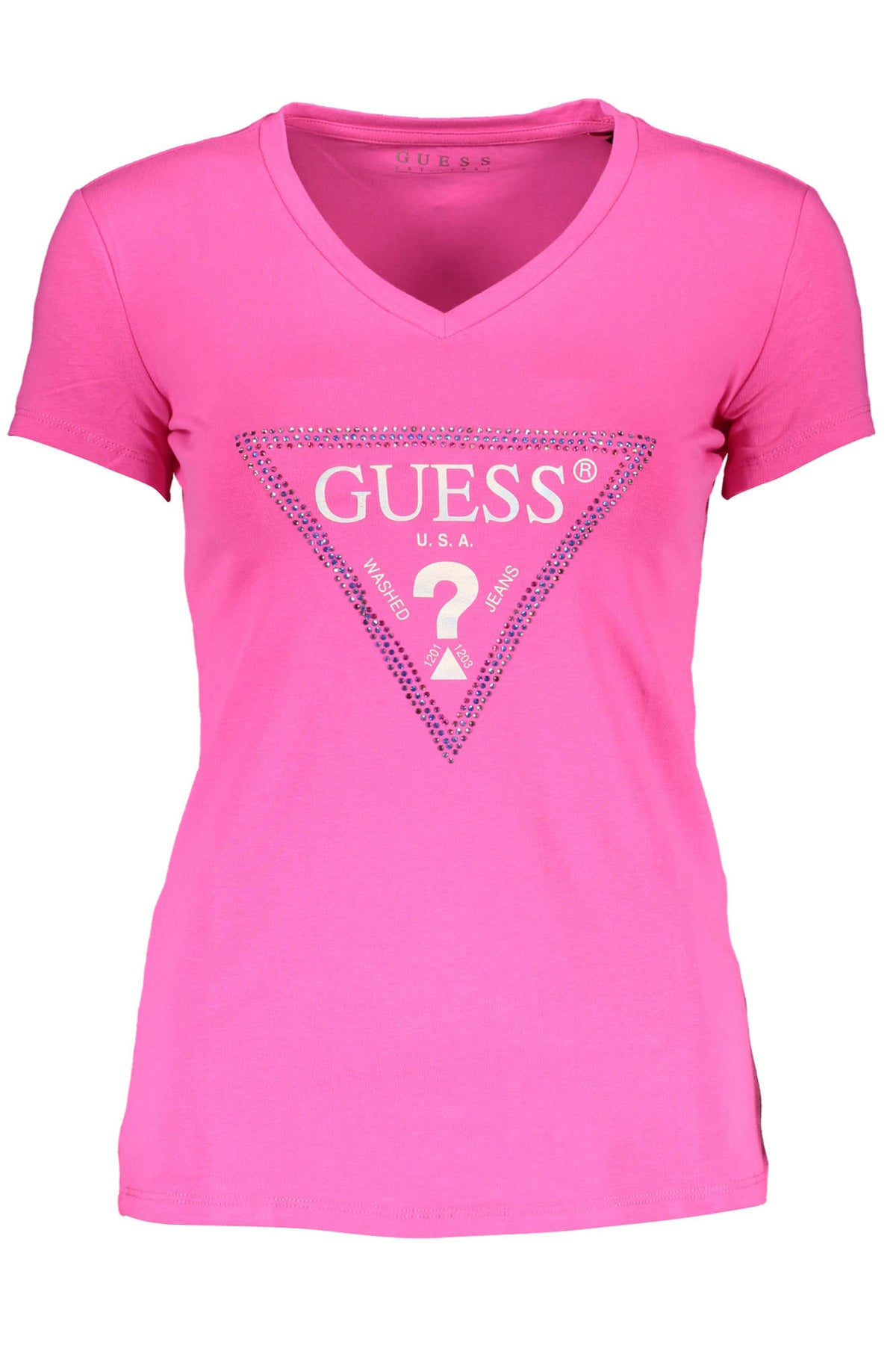 GUESS JEANS Damen T-Shirt Shirt Sweatshirt Oberteil mit V-Ausschnitt, kurzärmlig