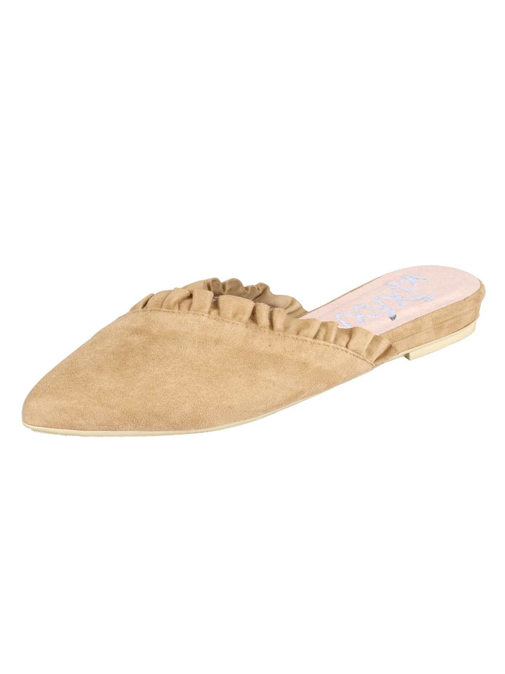Xyxyx Damen Marken-Veloursleder-Sabot, beige