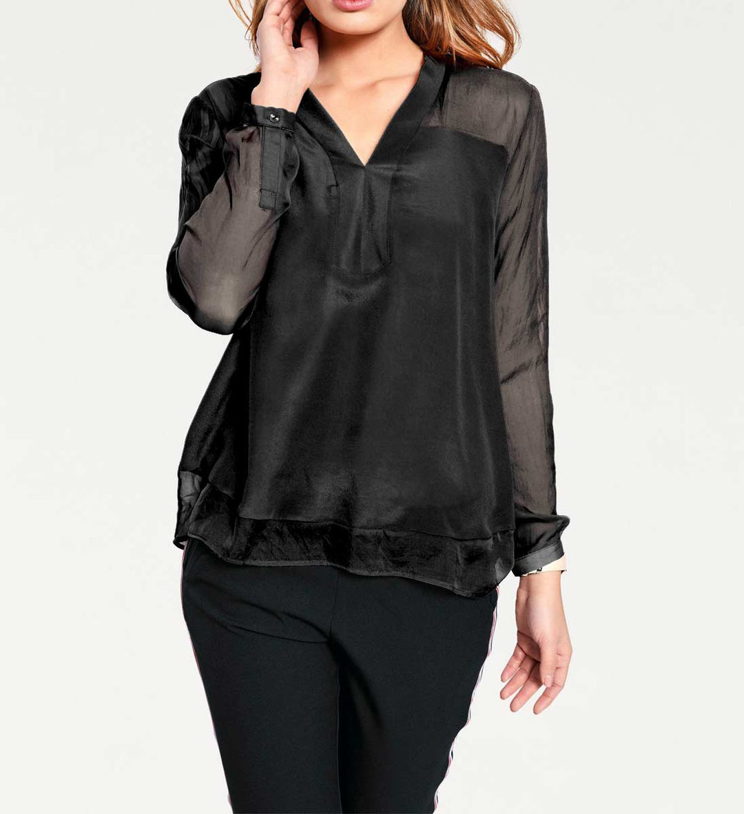 Heine - Best Connections Damen Seidenbluse, schwarz