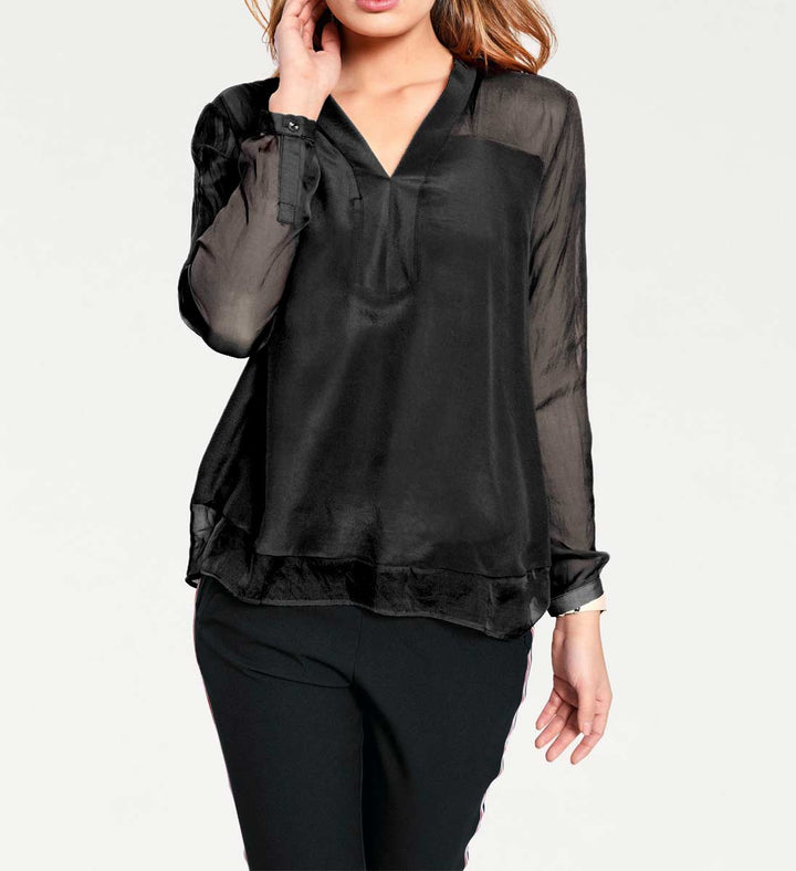 Heine - Best Connections Damen Seidenbluse, schwarz