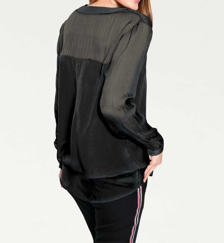 Heine - Best Connections Damen Seidenbluse, schwarz