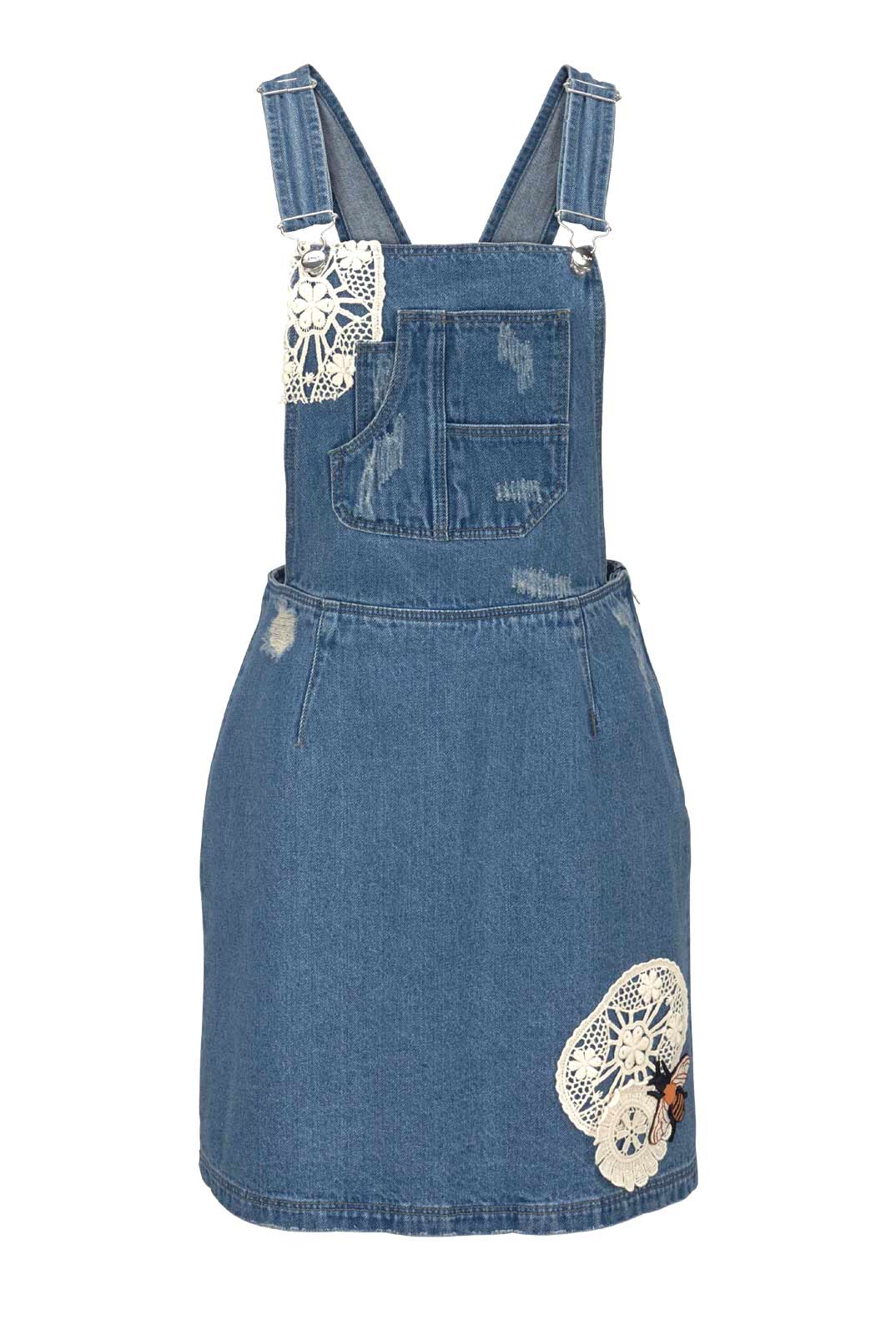 Aniston Damen Jeans-Latzkleid mit Spitze, blau