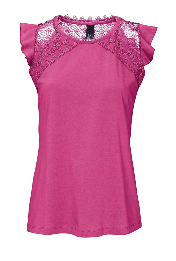Heine - Best Connections Damen Jerseyshirt mit Häkelspitze, pink