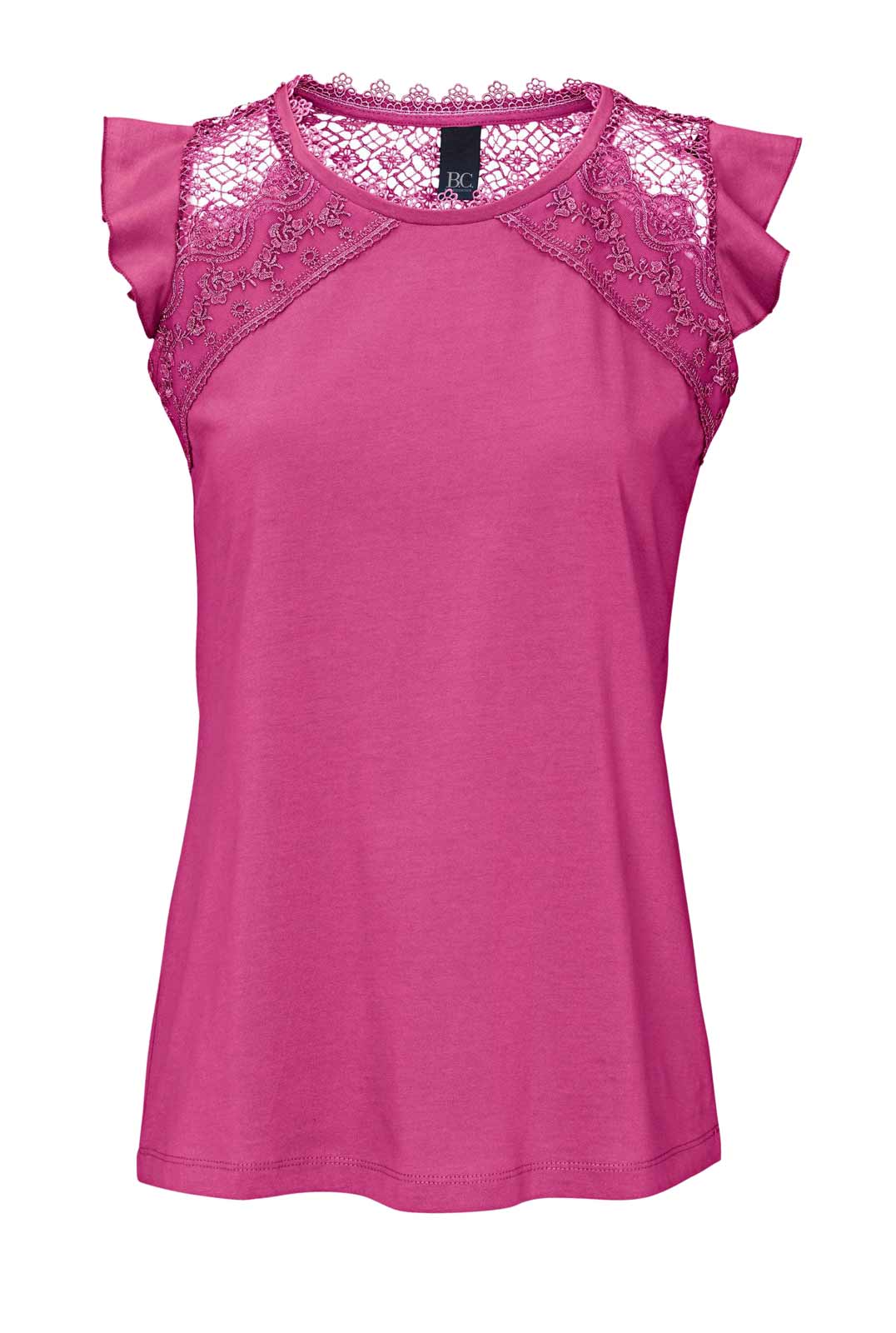 Heine - Best Connections Damen Jerseyshirt mit Häkelspitze, pink