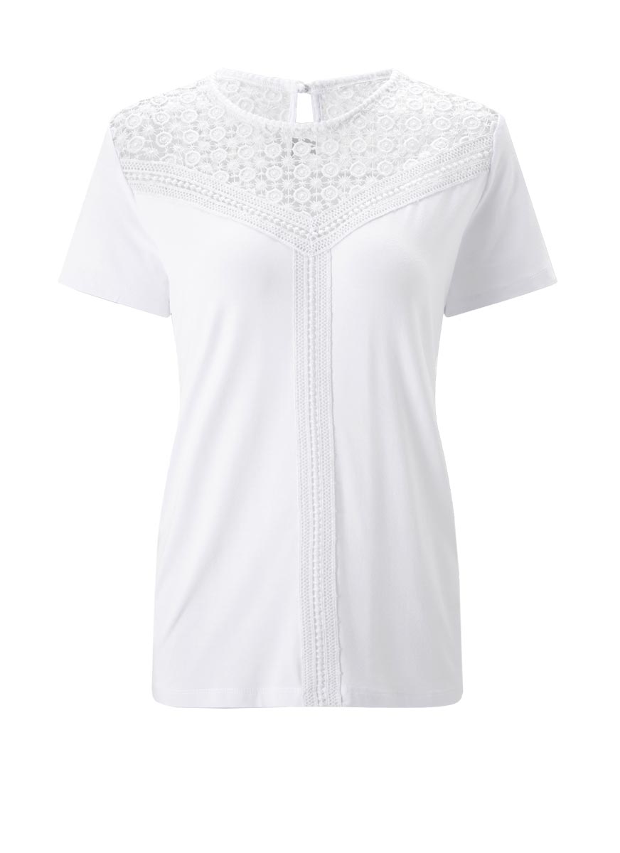 CRéATION L Damen Jerseyshirt mit Spitze, weiß