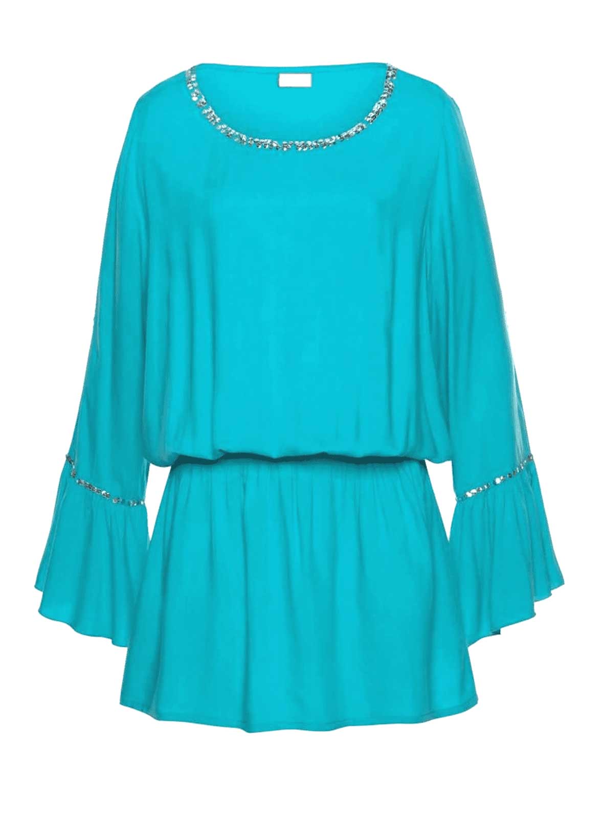 BUFFALO Damen Marken-Strandkleid mit Pailletten, türkis