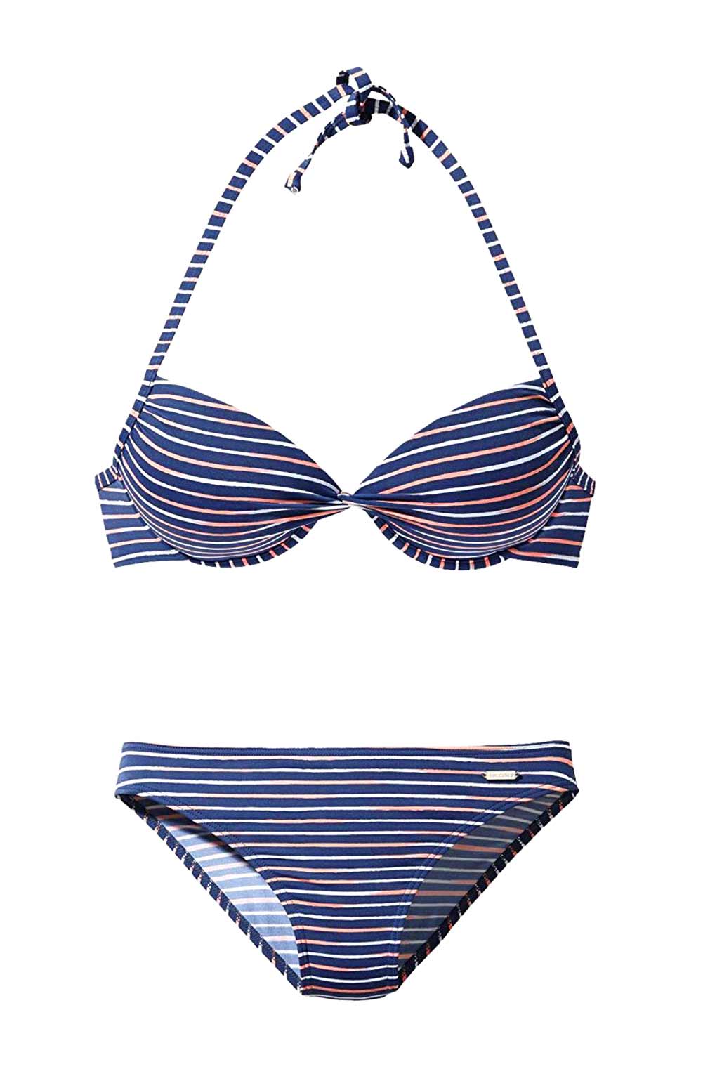 Sunseeker Damen Marken-Push-Up-Bikini, blau-gestreift, A-Cup