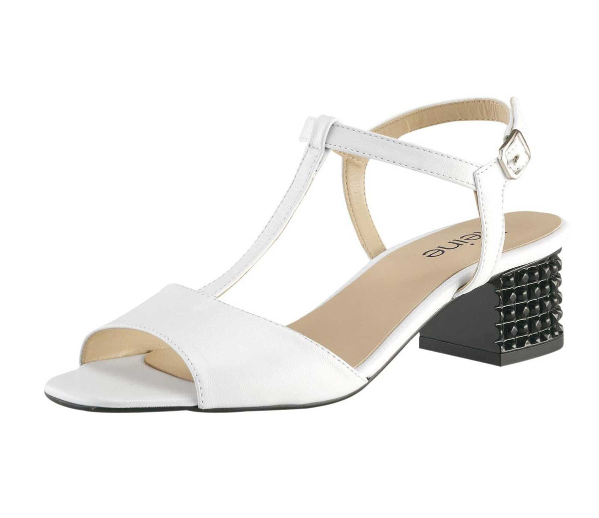 HEINE Damen T-Spangen-Leder-Sandalette, weiß