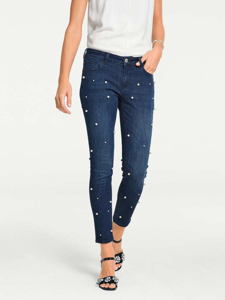 Patrizia Dini Damen Designer-Jeans mit Perlen, dunkelblau