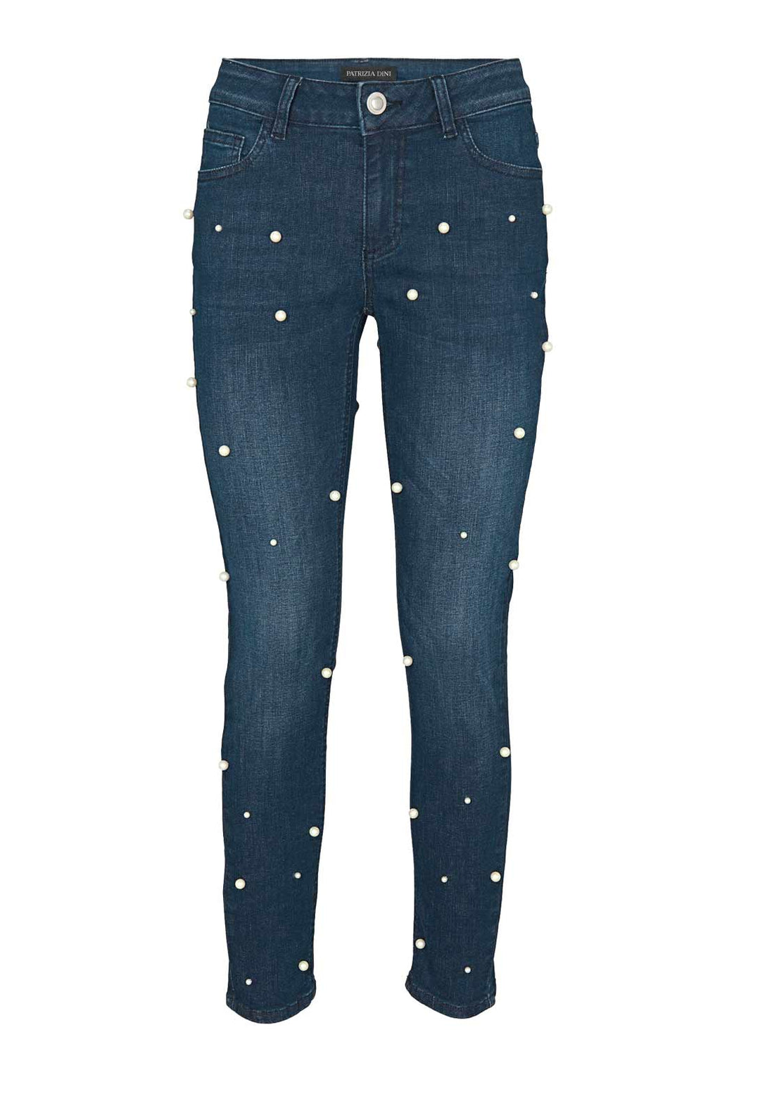 Patrizia Dini Damen Designer-Jeans mit Perlen, dunkelblau