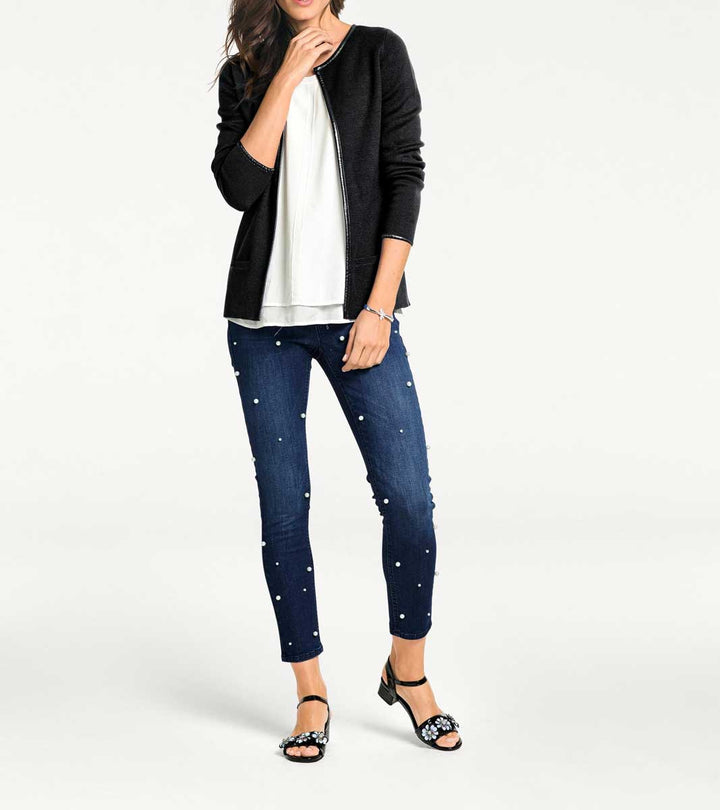 Patrizia Dini Damen Designer-Jeans mit Perlen, dunkelblau