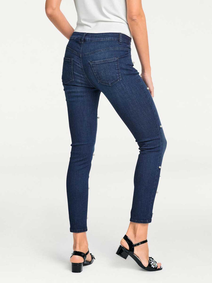 Patrizia Dini Damen Designer-Jeans mit Perlen, dunkelblau