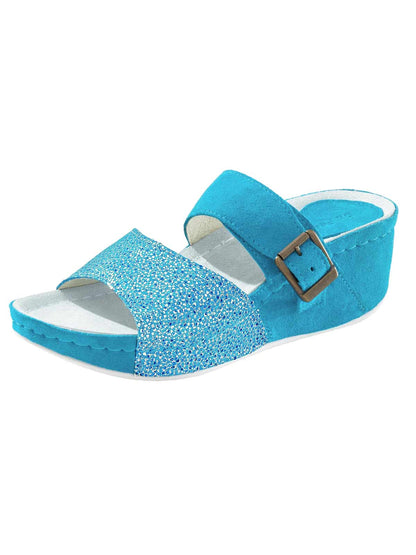 Dr. Feet Damen Veloursleder-Hausschuhe, blau