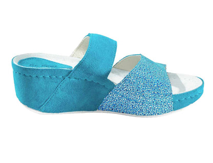 Dr. Feet Damen Veloursleder-Hausschuhe, blau