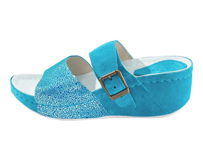 Dr. Feet Damen Veloursleder-Hausschuhe, blau