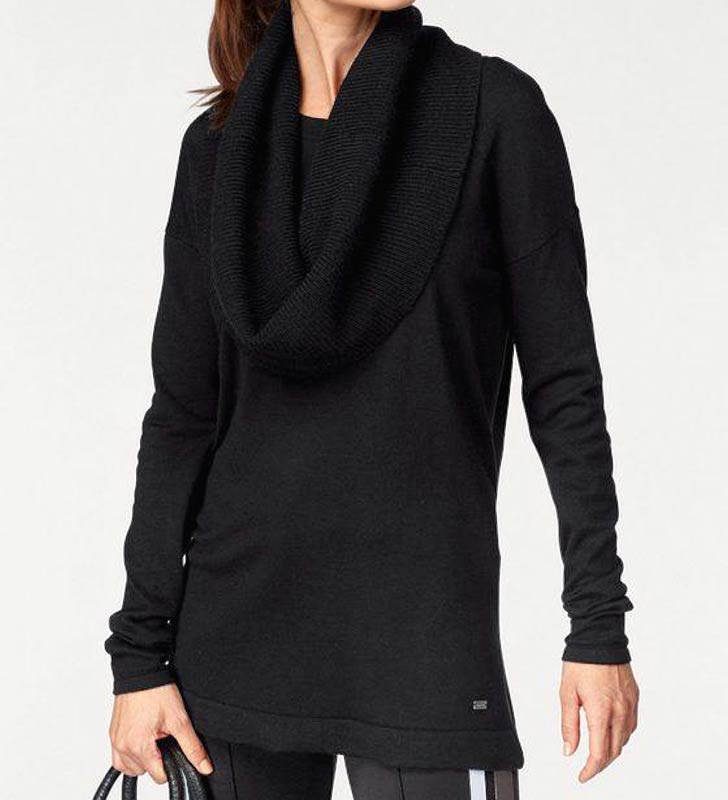 Laura Scott Damen Damen-Pullover mit Loopschal, schwarz