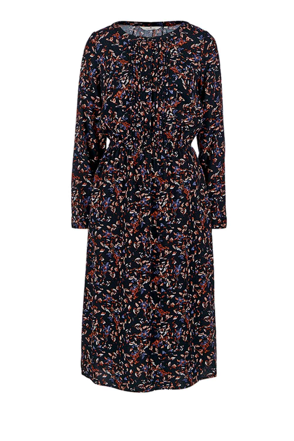 TOM TAILOR Damen Marken-Midi-Kleid, navy-bunt