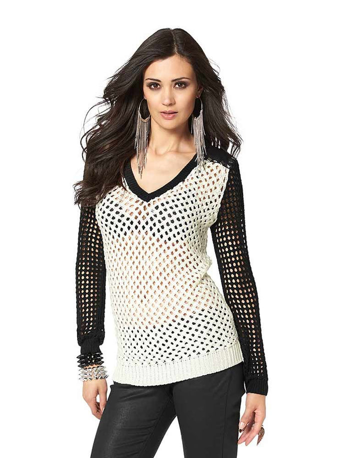 Laura Scott Damen Pullover mit Nieten, ecru-schwarz