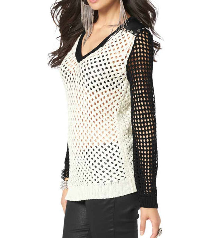 Laura Scott Damen Pullover mit Nieten, ecru-schwarz