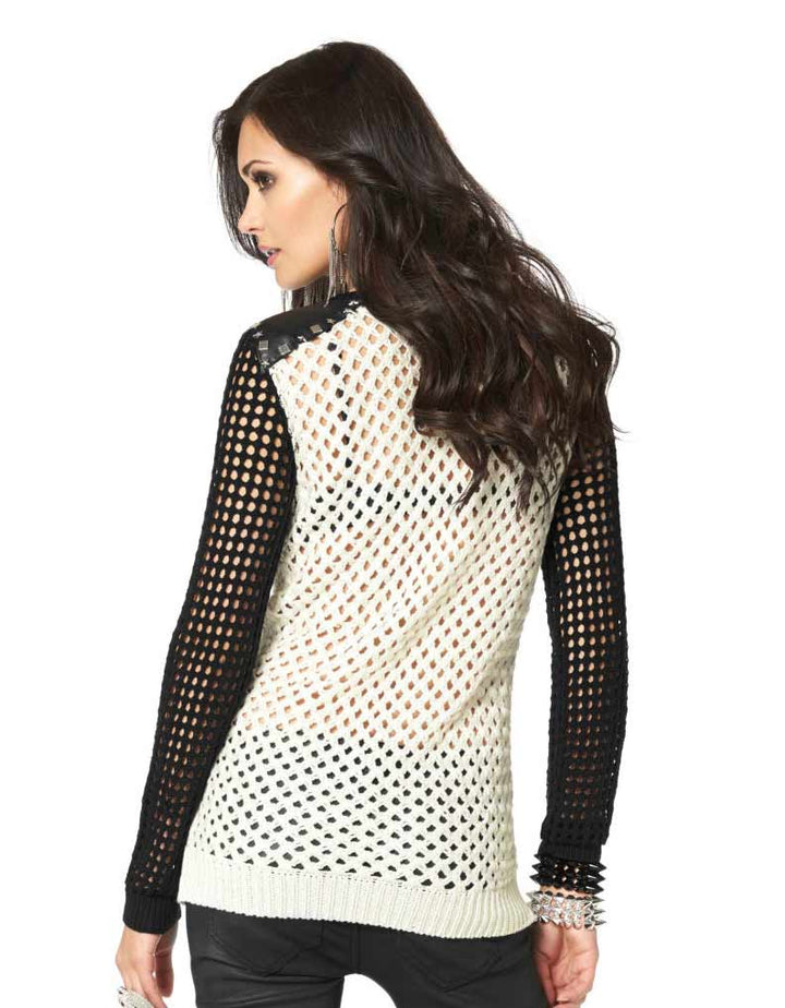 Laura Scott Damen Pullover mit Nieten, ecru-schwarz