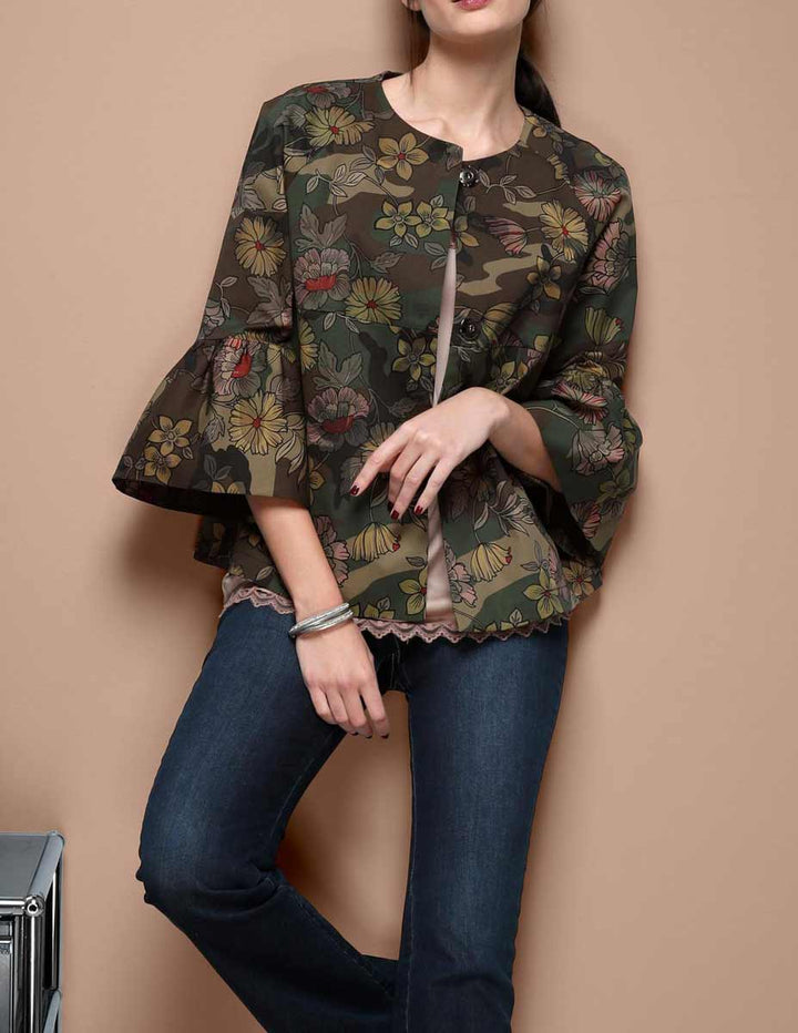 Heine - Best Connections Damen Kurzjacke mit Volants, khaki-bunt
