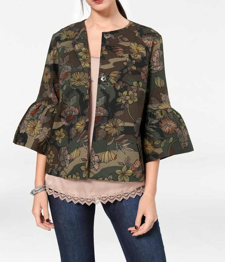 Heine - Best Connections Damen Kurzjacke mit Volants, khaki-bunt