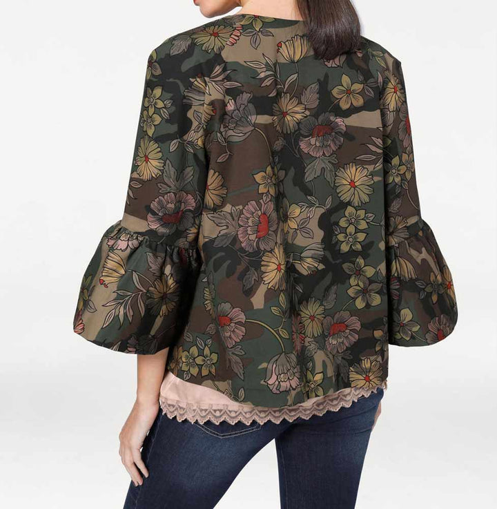 Heine - Best Connections Damen Kurzjacke mit Volants, khaki-bunt