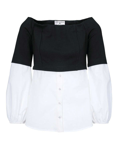 Rick Cardona Damen 2-in-1-Designer-Blusen-Sweatshirt, schwarz-weiß