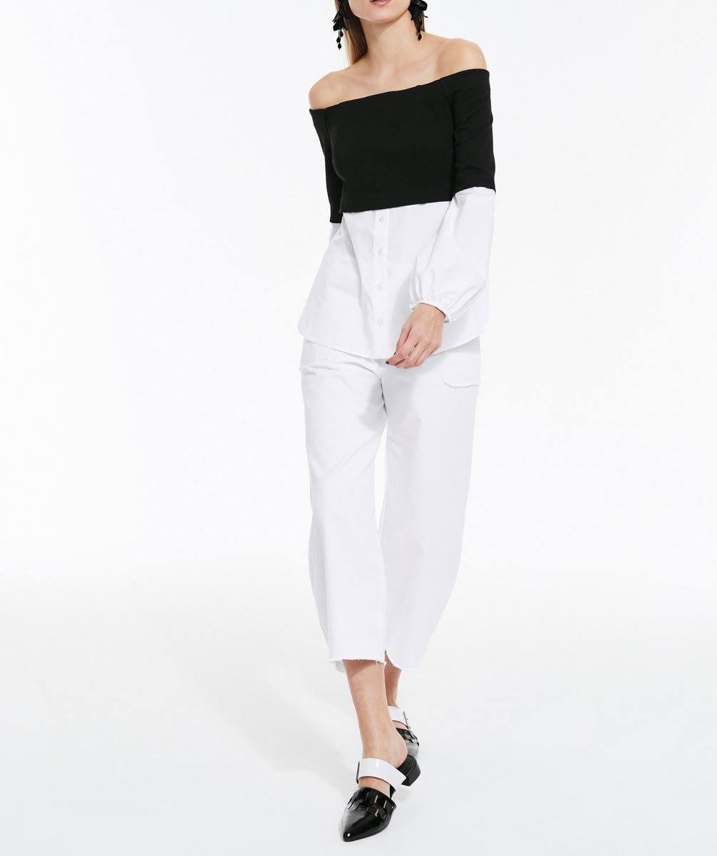 Rick Cardona Damen 2-in-1-Designer-Blusen-Sweatshirt, schwarz-weiß