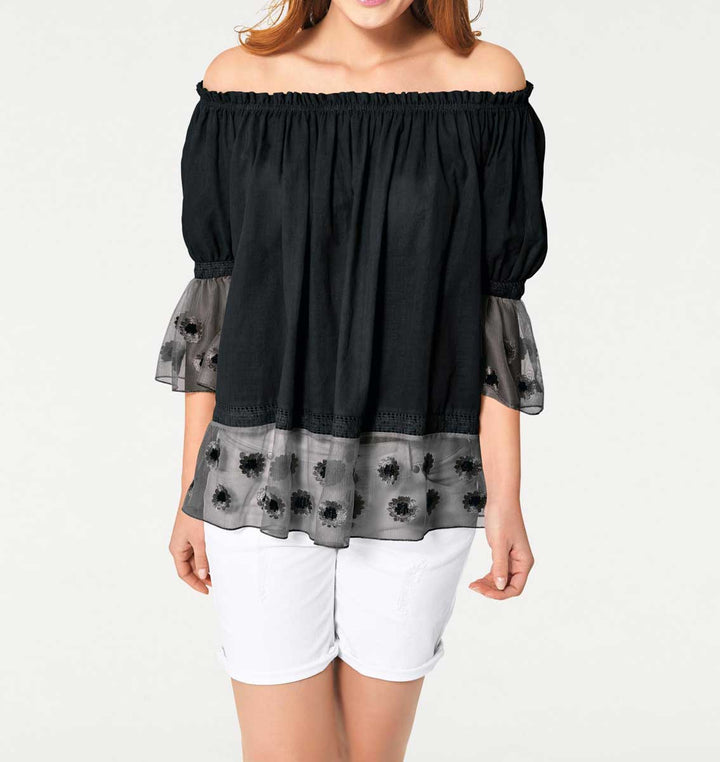 Heine Damen Carmenbluse, schwarz
