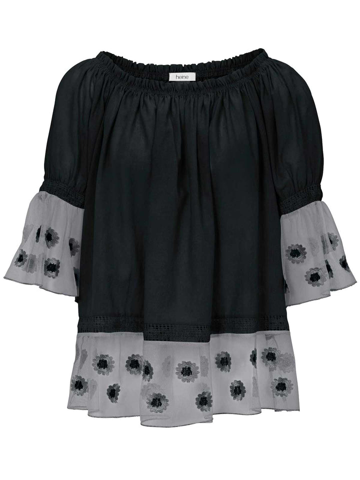 Heine Damen Carmenbluse, schwarz