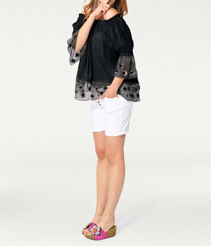 Heine Damen Carmenbluse, schwarz