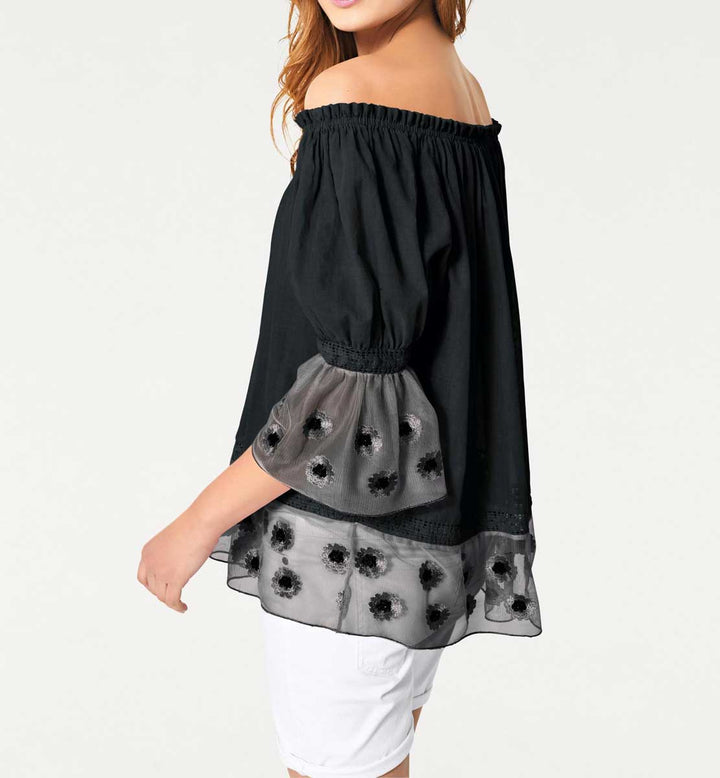 Heine Damen Carmenbluse, schwarz