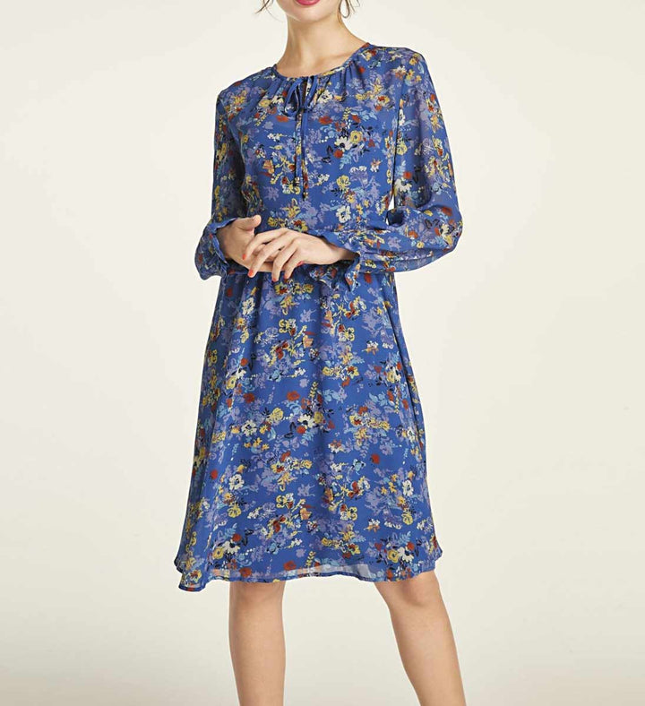 Heine Damen Druckkleid, blau-bunt