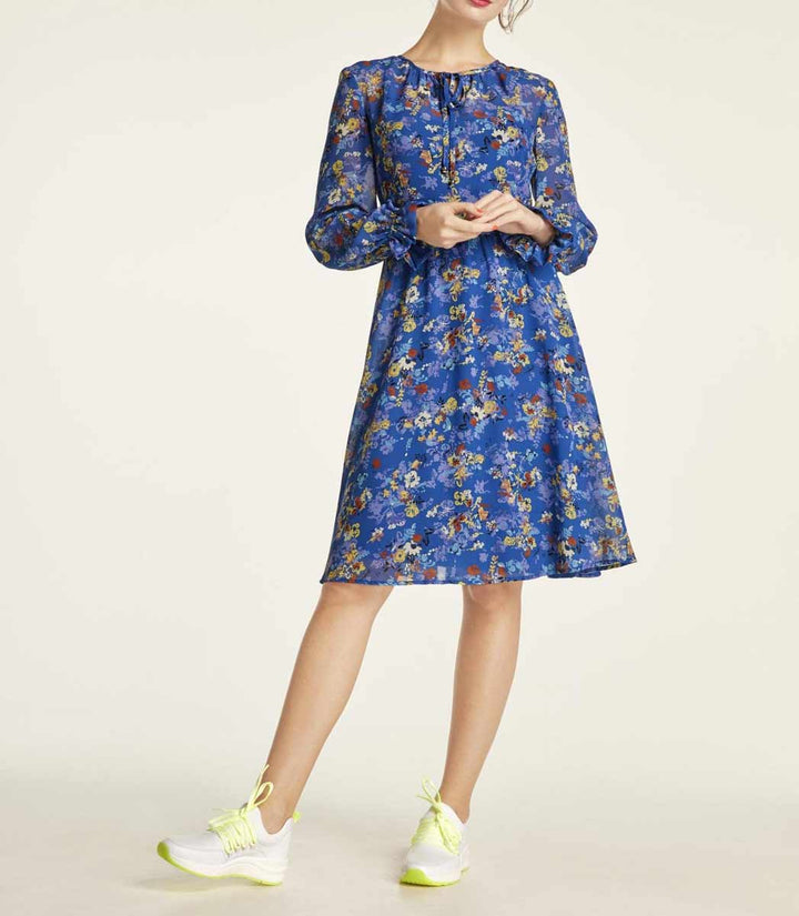 Heine Damen Druckkleid, blau-bunt
