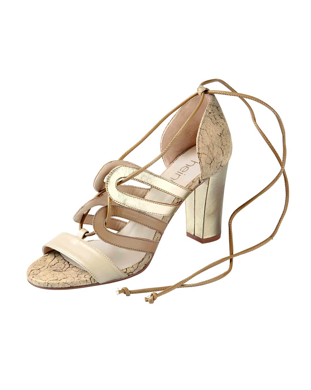 Heine Damen Leder-Sandalette, taupe-goldfarben