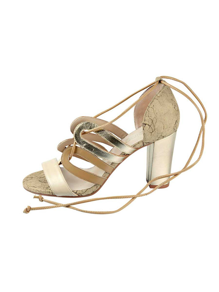 Heine Damen Leder-Sandalette, taupe-goldfarben