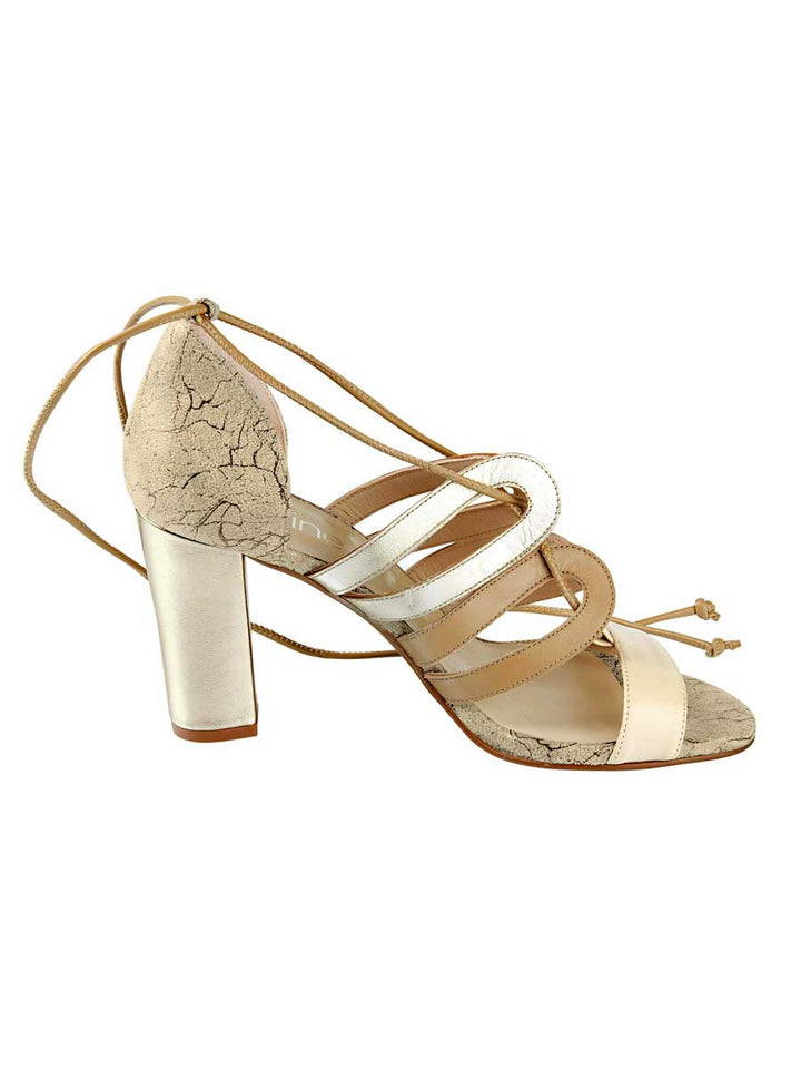 Heine Damen Leder-Sandalette, taupe-goldfarben