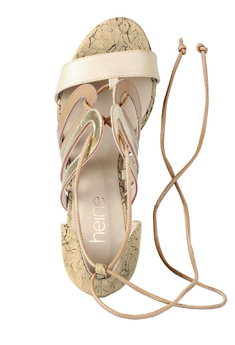 Heine Damen Leder-Sandalette, taupe-goldfarben