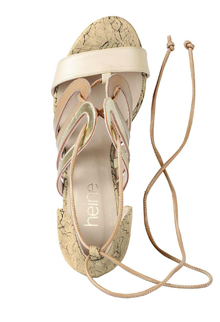 Heine Damen Leder-Sandalette, taupe-goldfarben