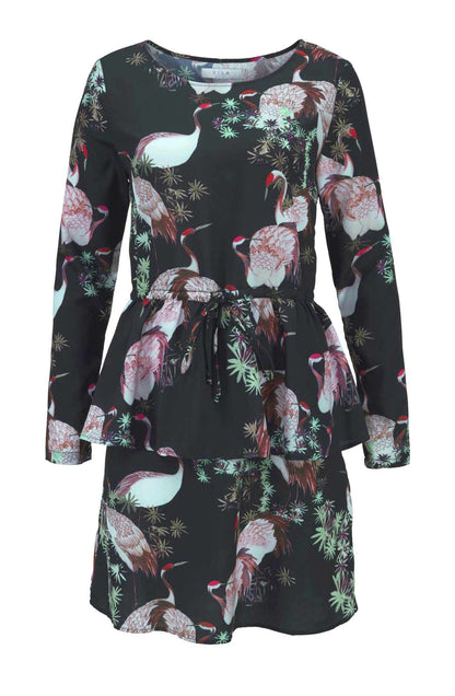 Vila Clothes Damen Marken-Kleid mit Schößchen, schwarz-bunt