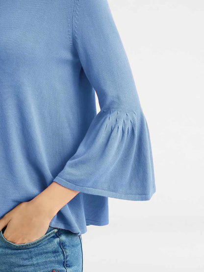 Rick Cardona Damen Designer-Pullover mit Volants, blau