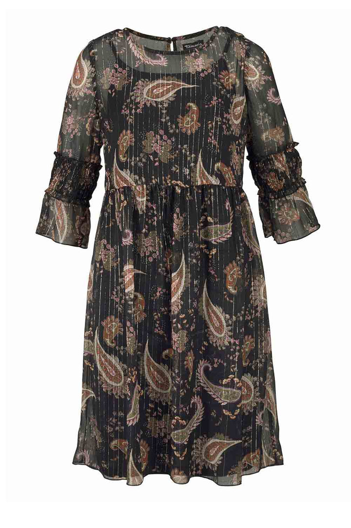 Tamaris Damen Marken-Druckkleid, schwarz-bunt