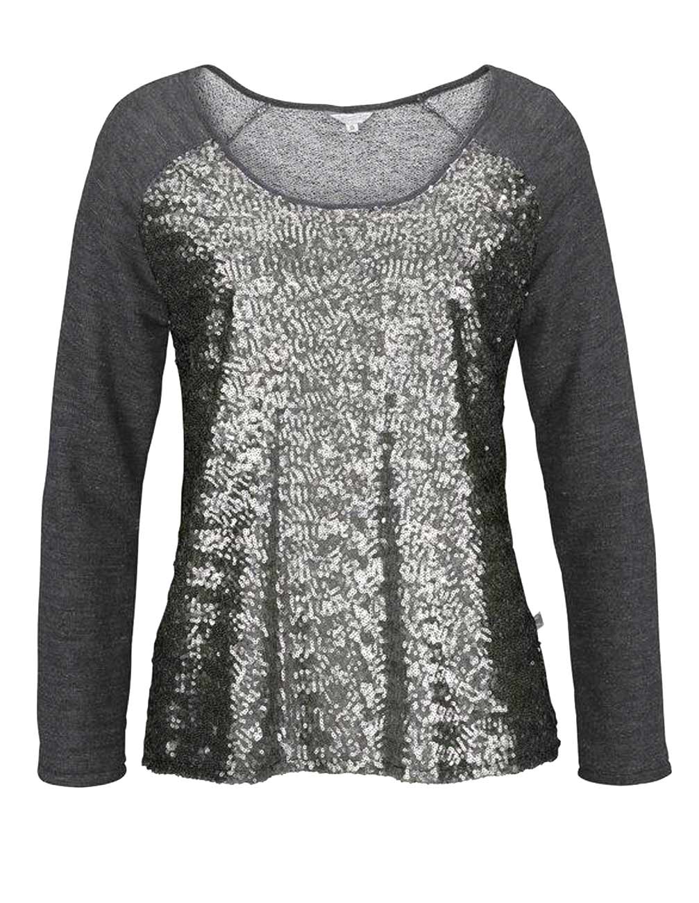 Herrlicher Damen Marken-Sweatshirt, anthrazit-silber