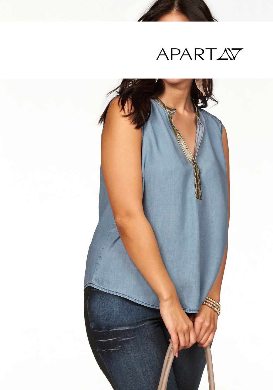 Apart Damen Marken-Denim-Top, hellblau-gold