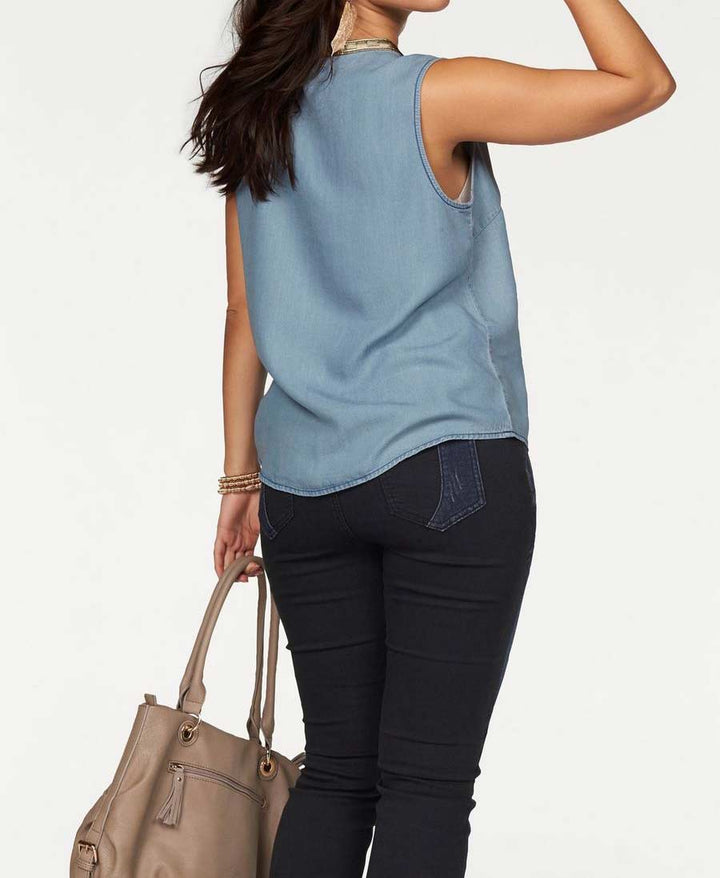 Apart Damen Marken-Denim-Top, hellblau-gold