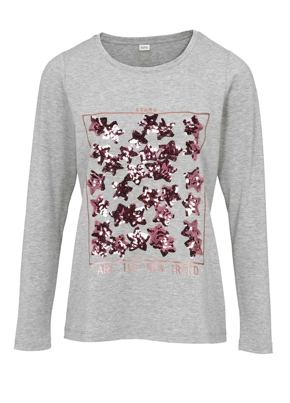 Heine Damen Jerseyshirt m. Pailletten, grau-melange