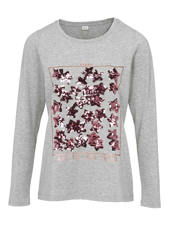Heine Damen Jerseyshirt m. Pailletten, grau-melange