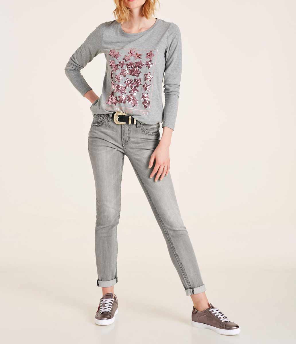 Heine Damen Jerseyshirt m. Pailletten, grau-melange